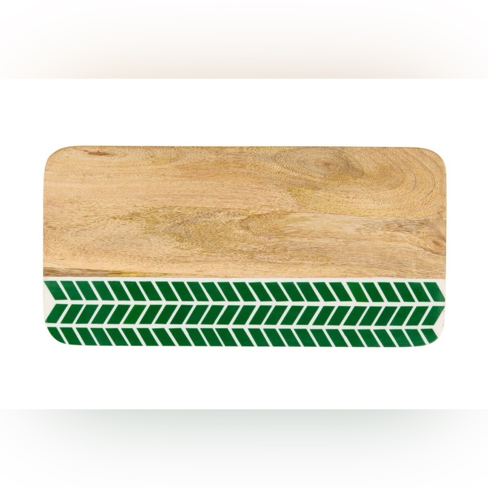 World Market Exclusive Green & White Resin & Wood Serving Board Charcuterie